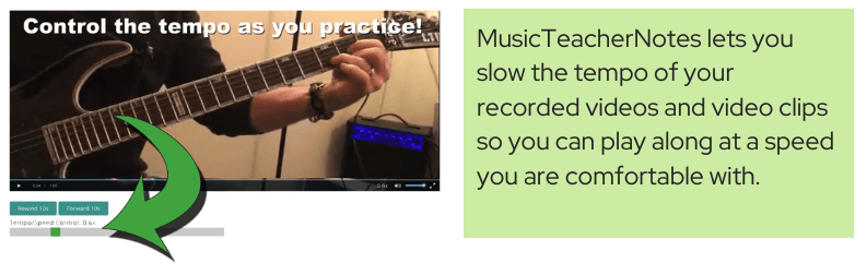 Change tempo of music lesson videos to play along as students practice