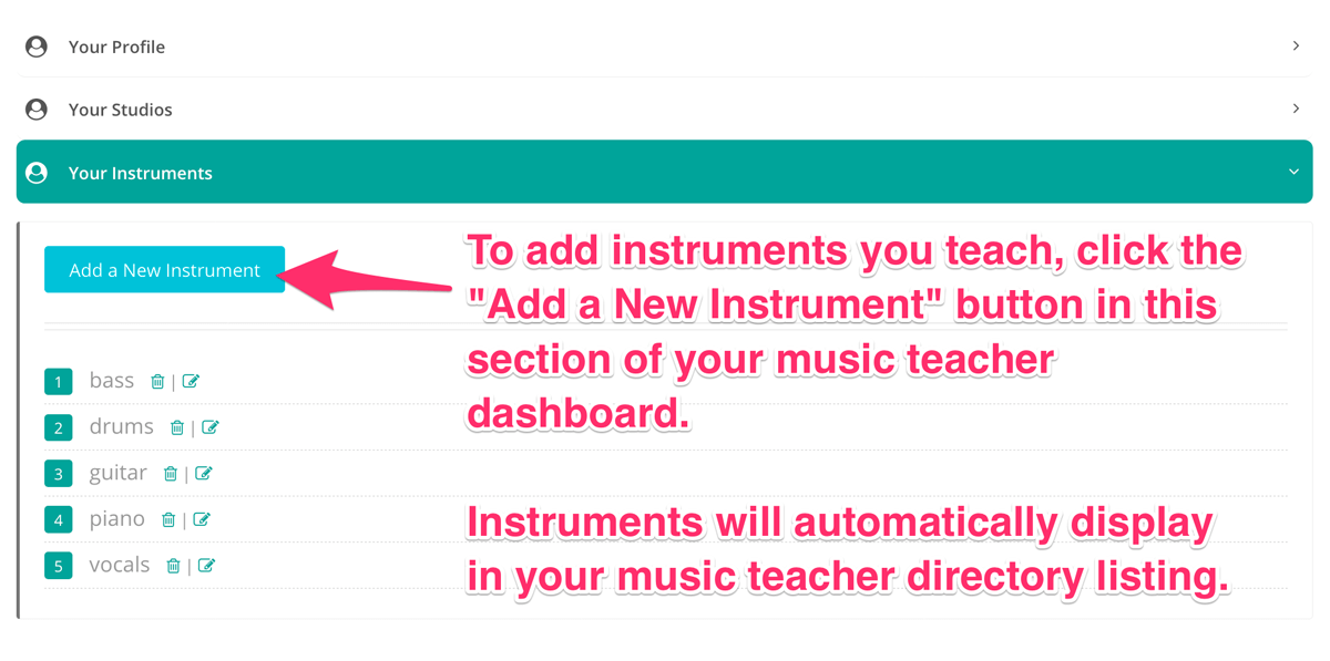 Adding new music instruments for teachers