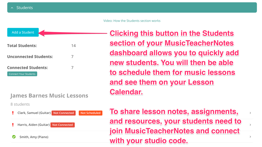 How to add new students for music lessons