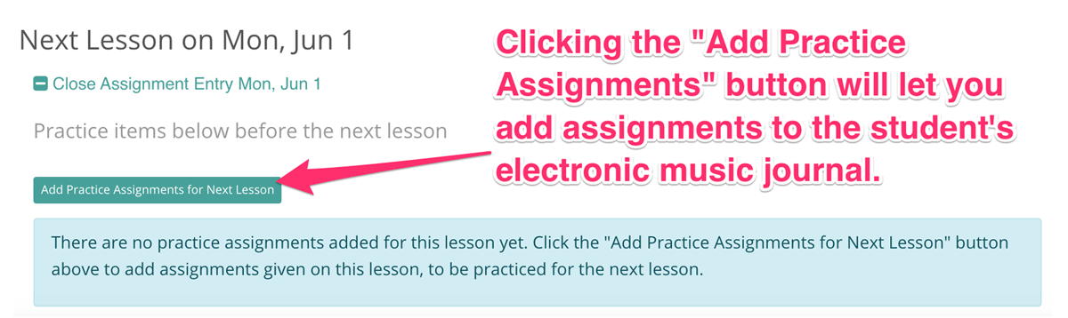 Add music assignment button within the music lesson