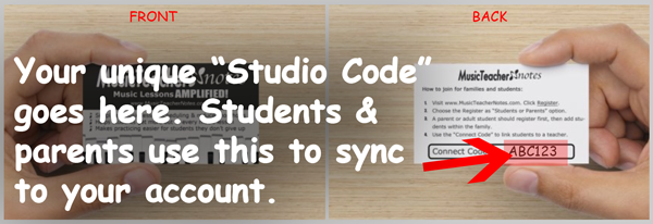 MusicTeacherNotes Business Cards with Studio Codes