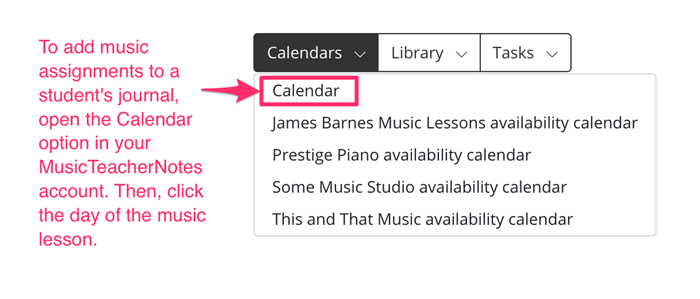 Navigate to the music lesson calendar