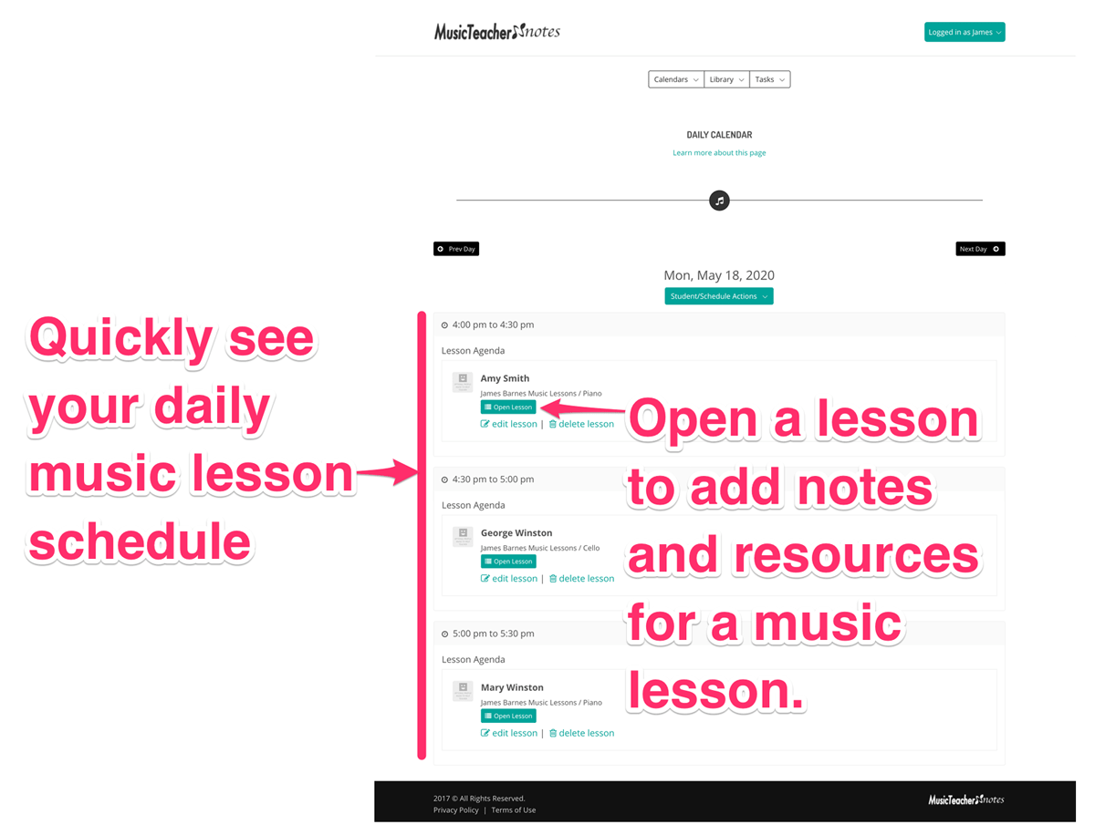 Daily music lesson schedule