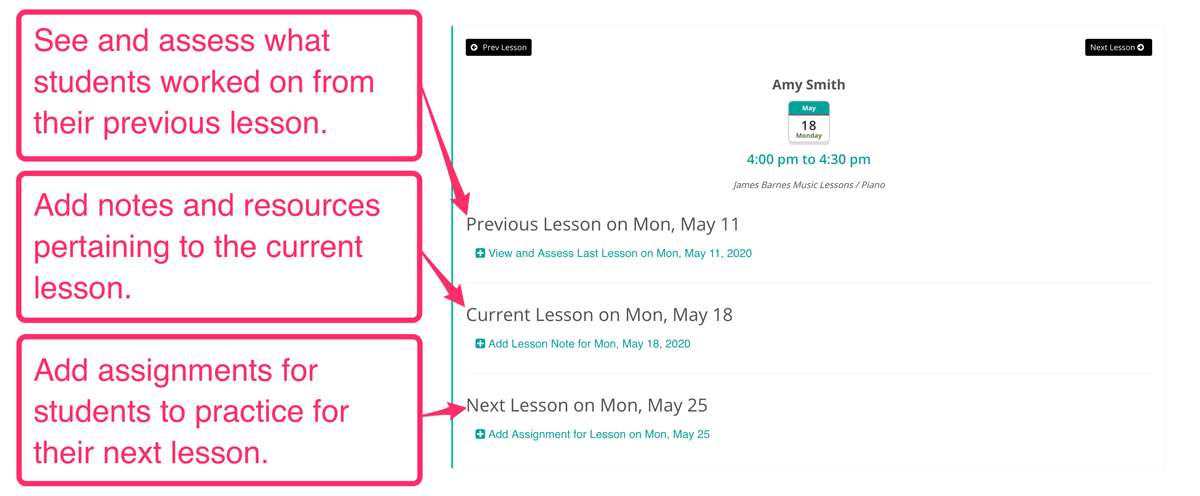 Manage every music lesson in an organized way