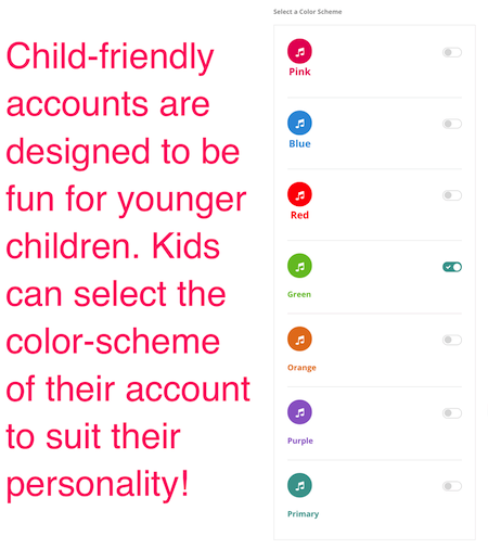 Child-friendly color scheme for MusicTeacherNotes