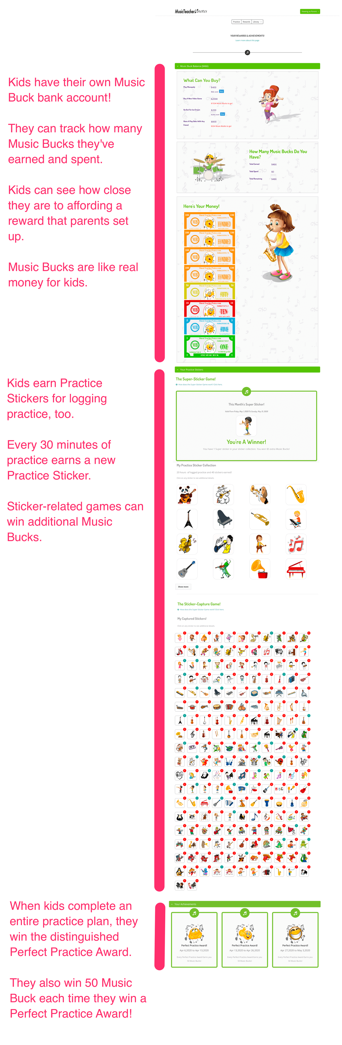 Reward page for practicing music