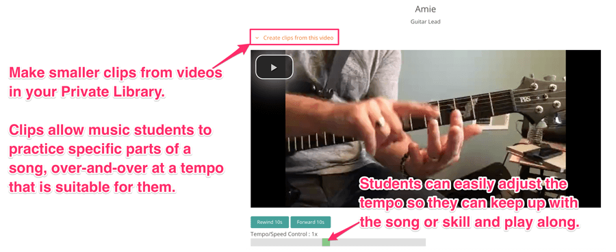 Create clips from videos of music lessons