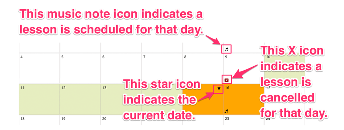 Music lesson icons for MusicTeacherNotes