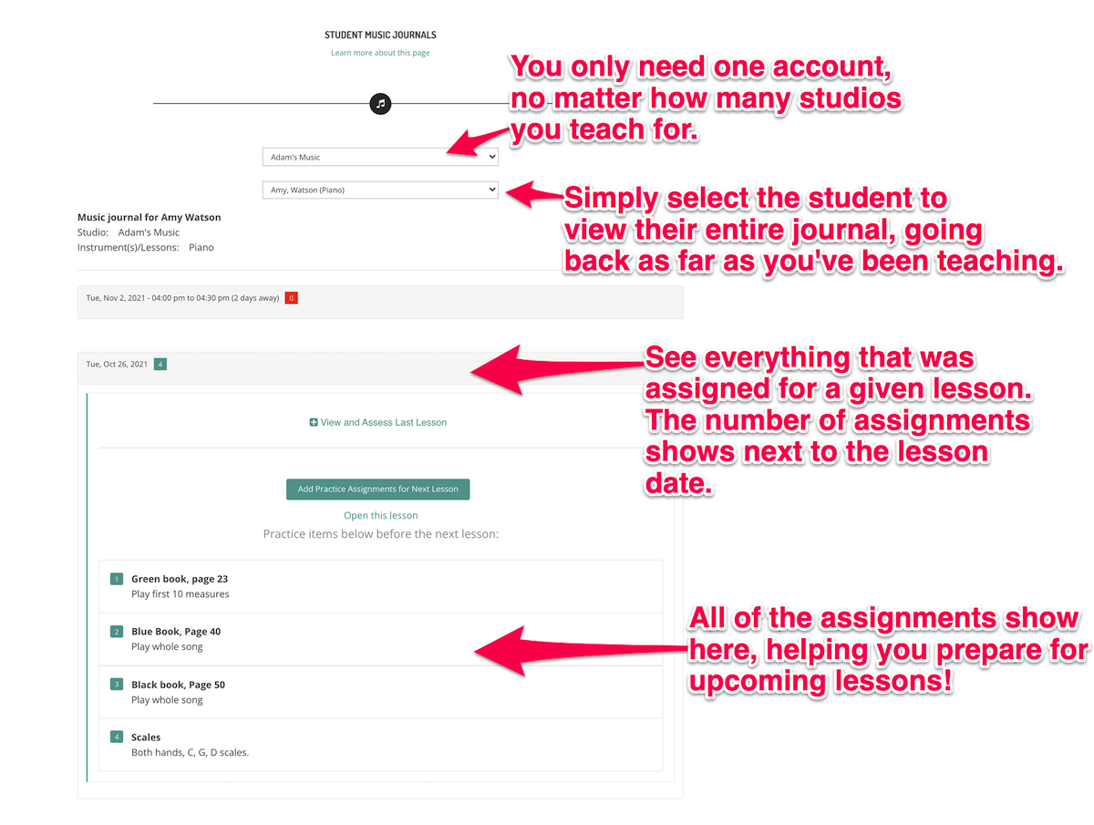 Digital lesson journal assignments.