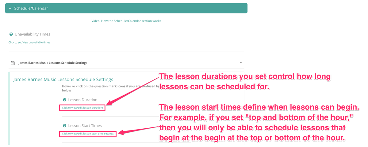 Setting music lesson schedules