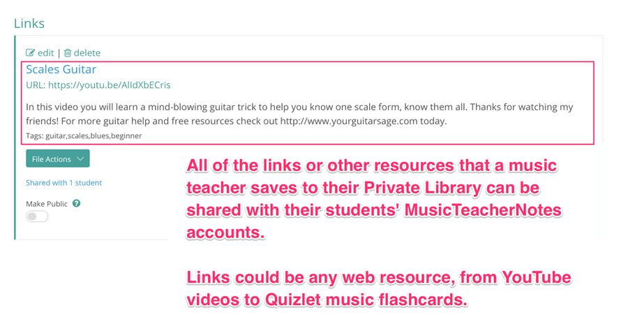 Saving web links for music lessons