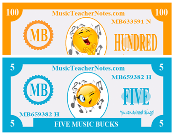 Music Bucks to motivate kids to practice