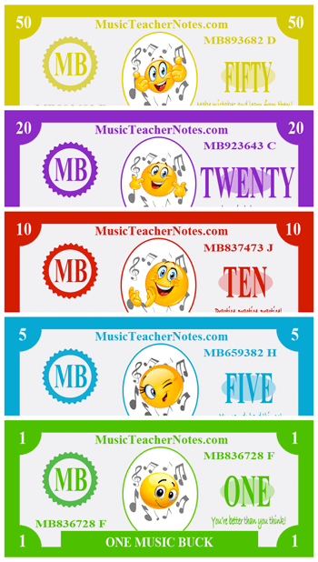 Music Bucks to motivate kids to practice