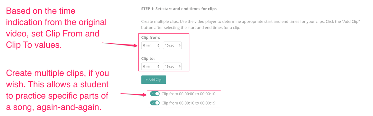 Create multiple video clips to practice music