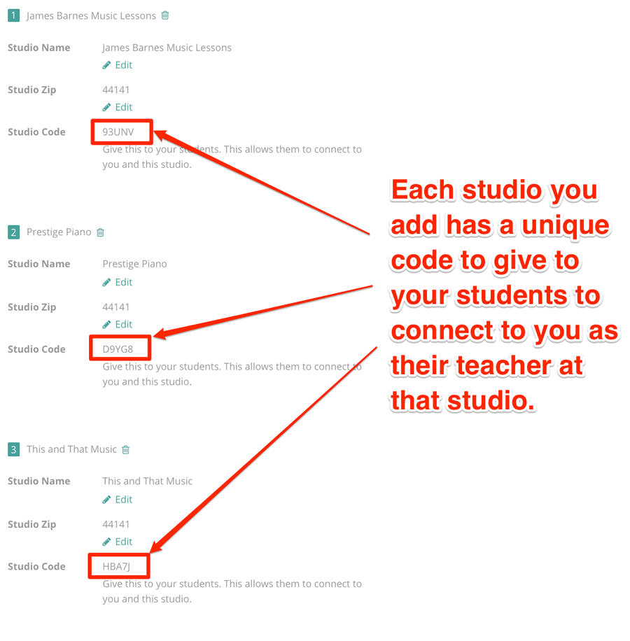 Music lesson management for multiple studios