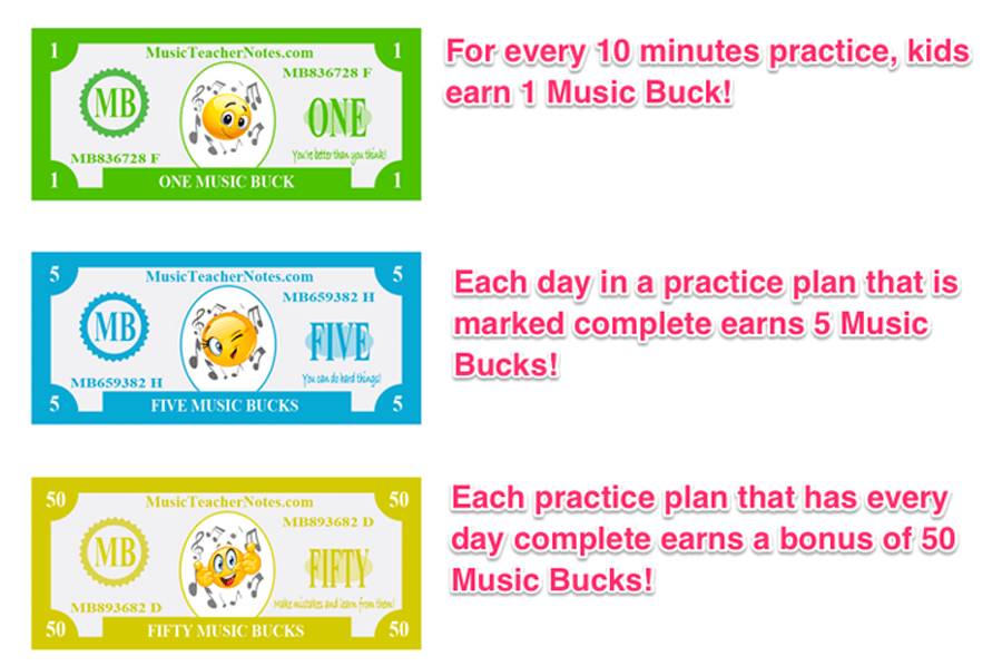 How Music Bucks are earned from a practice plan