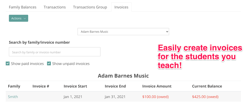 Invoicing for music lessons