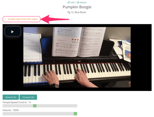 Music teacher video clipping feature