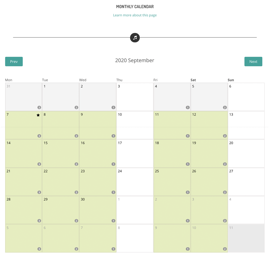 Monthly music teacher schedule