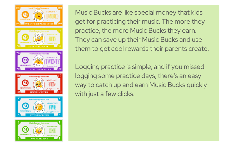 Music Bucks for music practice