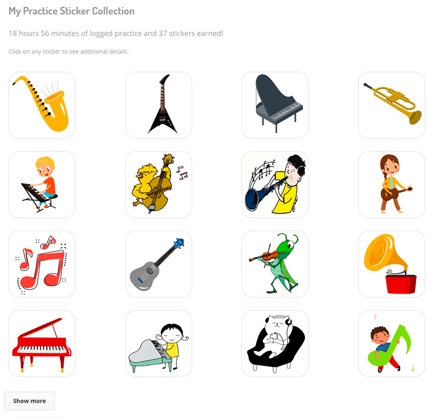 Practice Stickers to motivate kids to practice a music instrument