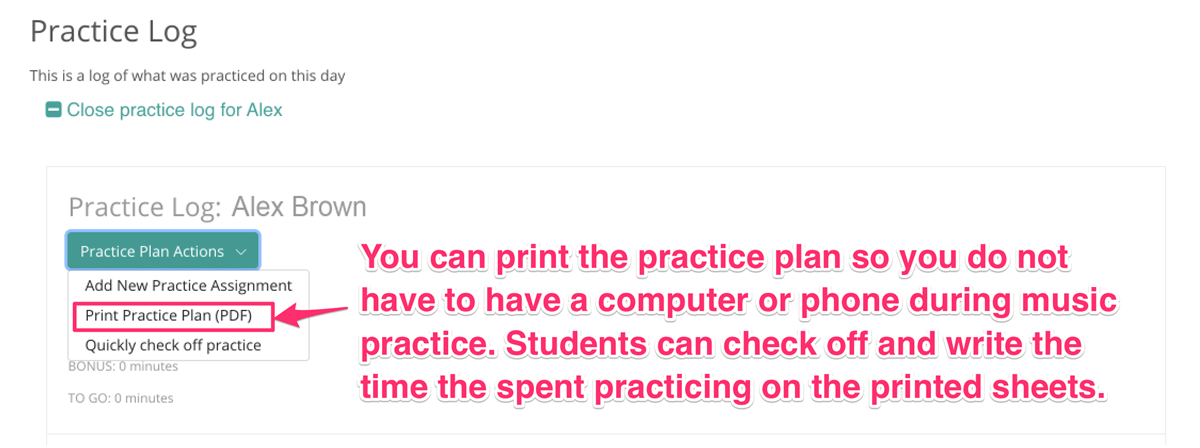 How to print a music practice plan