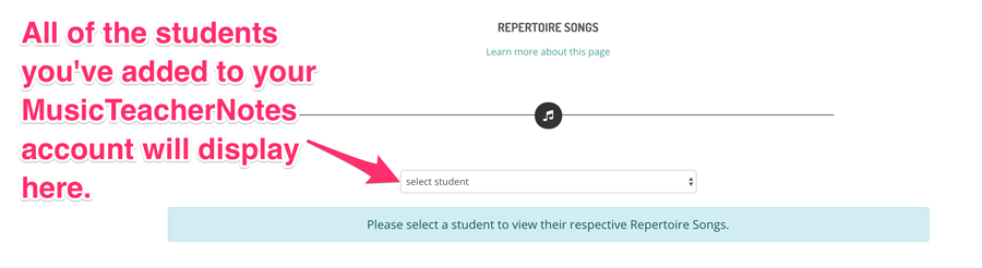 Chose music student to manage repertoire songs for