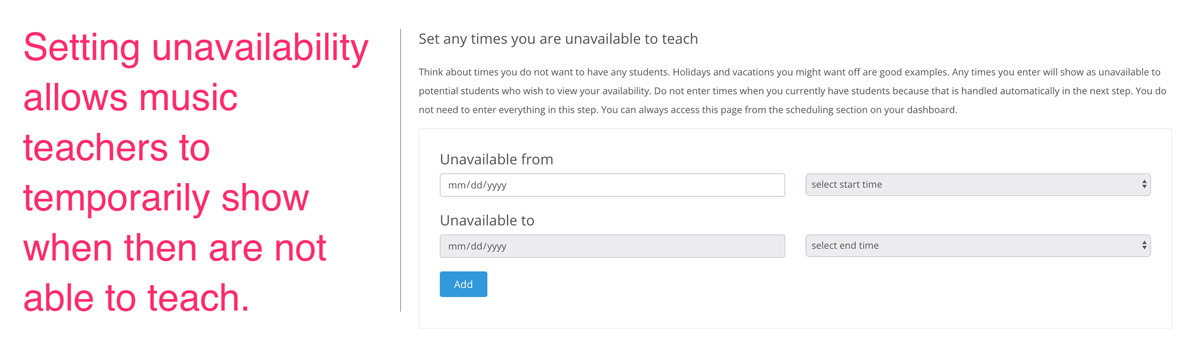 Blocking unavaiilable for teaching music