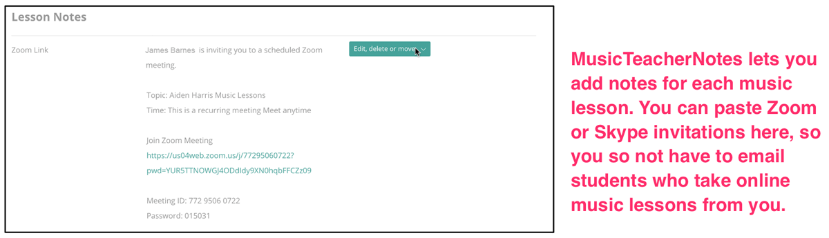 Zoom link online music lesson